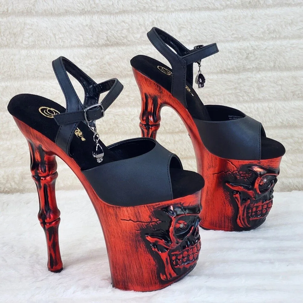 NIB Rapture Black Matte Red Skull & Bones 8" High Heel Platform Shoes - Picture 12 of 15